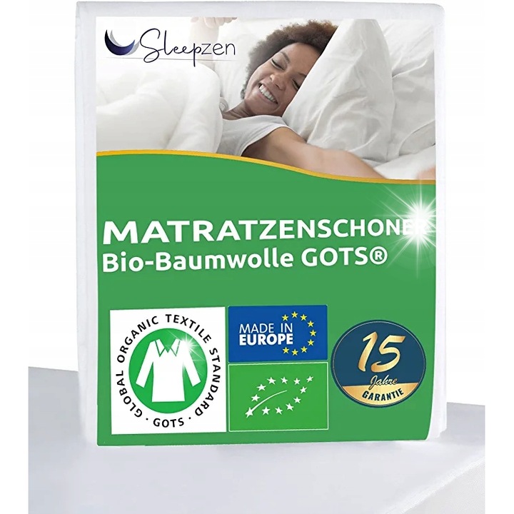 Чаршаф с ластик SLEEPZEN, памук, 180x200см, бял, хипоалергенен, дишащ