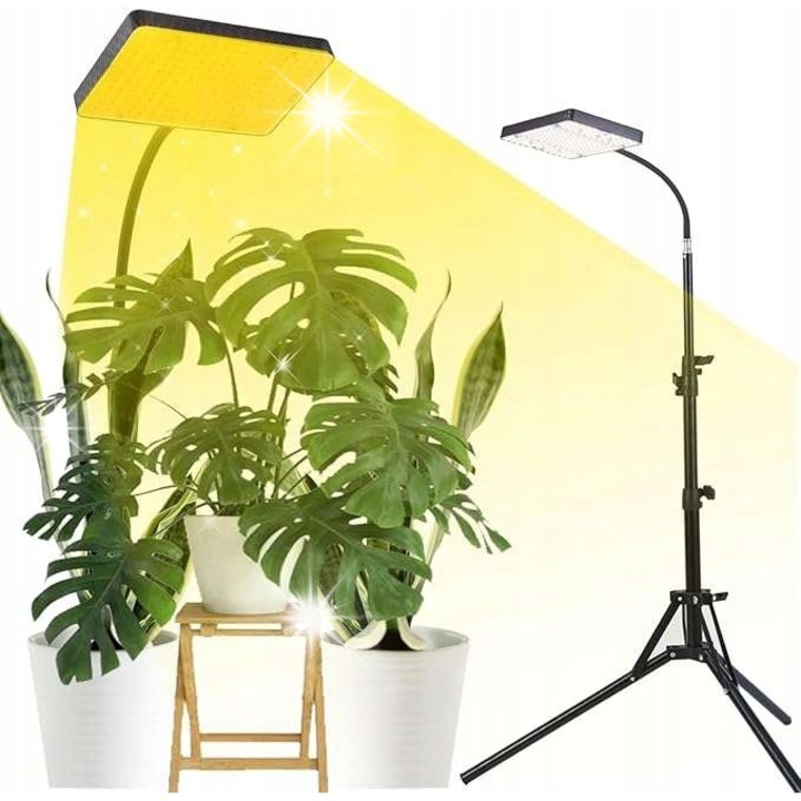 Lampa LED pentru plante cu suport, 25 W, 2000 lumeni, spectru complet, 204 diode, 360° ajustabil