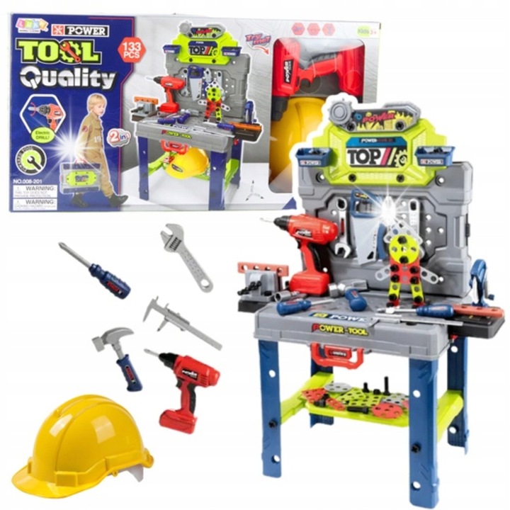 Masa de lucru pentru mesteri, Lean Toys, 133 unelte, multicolor