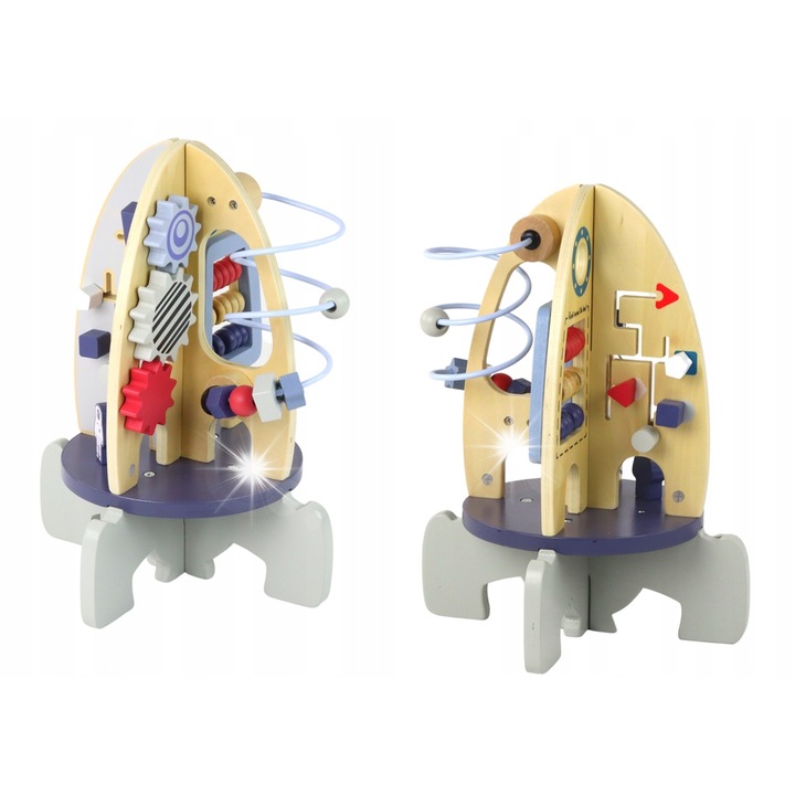 Bolo oktató fajáték rakéta golyólabirintussal és fogaskerekekkel, többszínű, 22x22x30cm