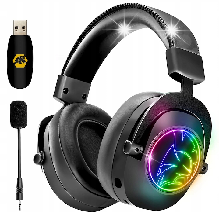 Casti Gaming cu Microfon, Lumini LED Multicolor, Sunet Stereo Surround, Pliabile, Verzi