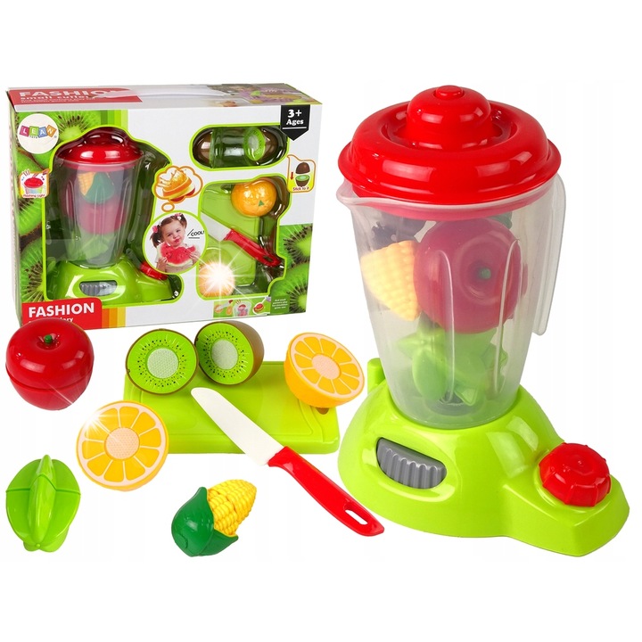 Set Blender cu Fructe, Lean Toys, 15,5x19,5cm, pentru copii 3+, cu efecte sonore si luminoase