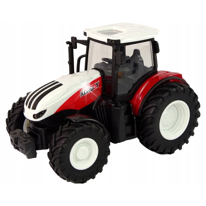 Трактор R/C 1:24 Lean Toys, червен с бял покрив, размери 18x12x11см, комплект с дистанционно управление