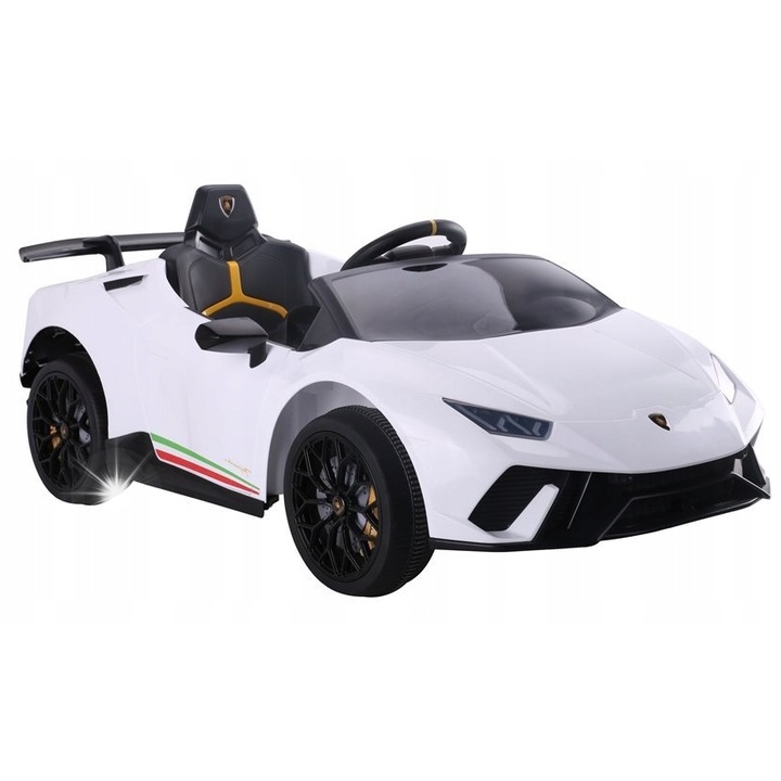 Masina electrica pentru copii Lamborghini Huracan, alb, 12V, cu telecomanda 2.4G, 3-5 km/h