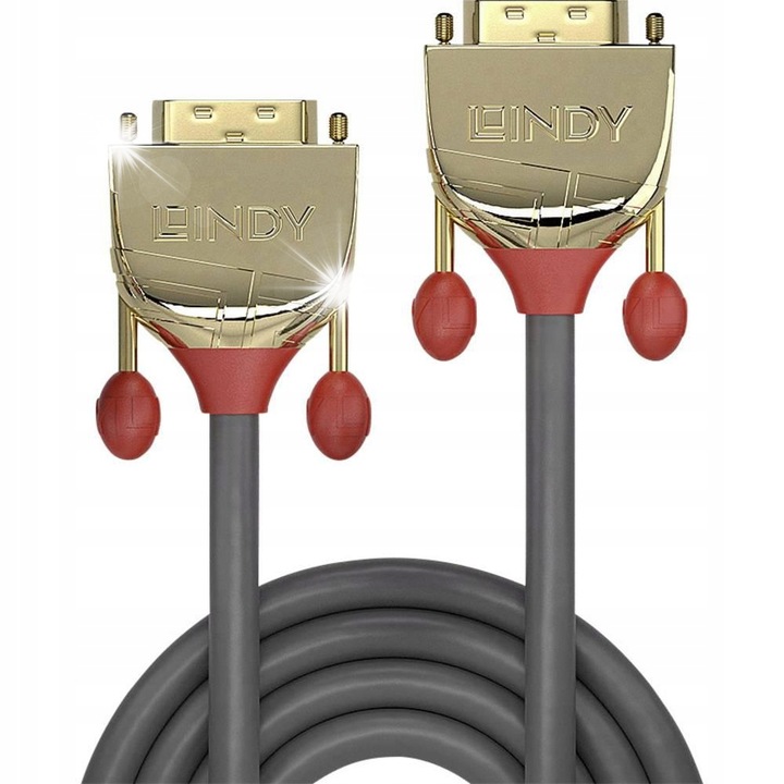 Cablu DVI-D Dual Link, Lindy, 2m, gri/auriu