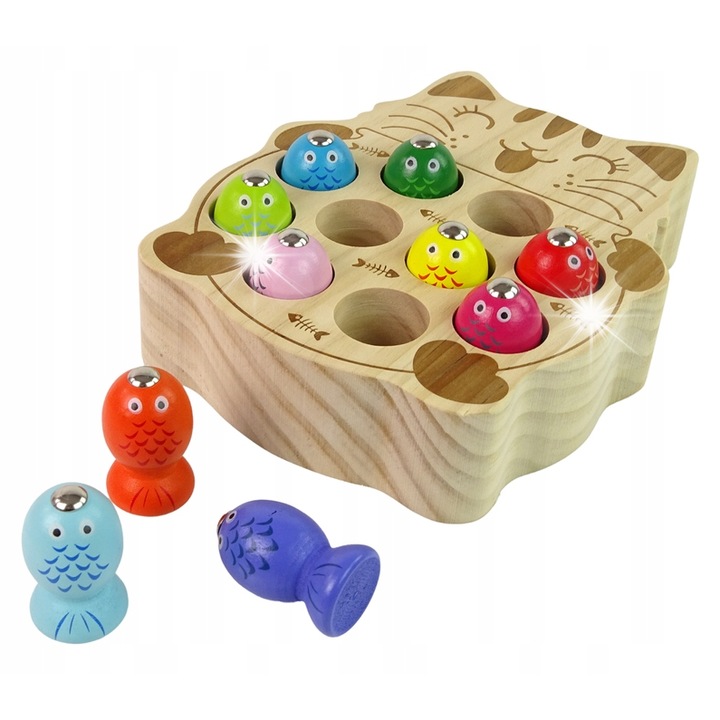 Joc interactiv din lemn, Lean Toys, 2 undite, 10 pesti, 18x16x6cm