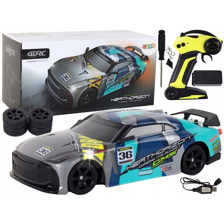 Masina RC Sport 4x4 Lean Toys, dimensiuni 28x12x8.5cm, culoare gri, set cu telecomanda