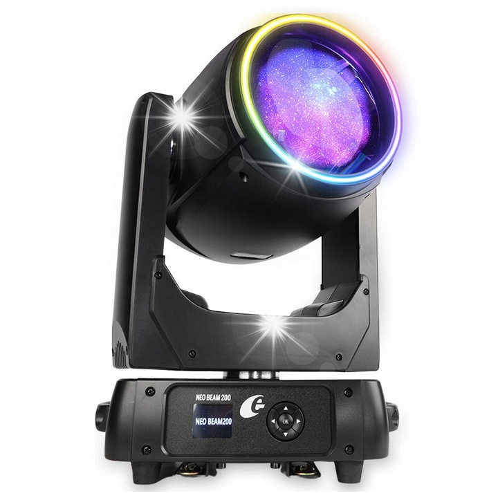 Echipament de iluminat, Evolights Neo Beam 200W, 13 culori, 14 gobo, 2x8 prisme, 30,6x18,3x43,3cm