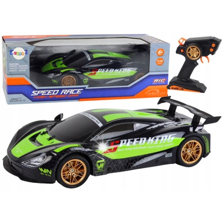 Спортна кола с дистанционно управление, Lean Toys, зелена/черна, 42,5x22x10 см