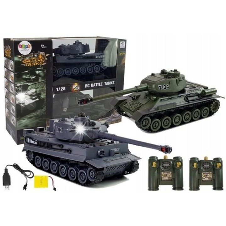 Set tancuri de jucarie, Lean Toys, 1:28, 2 buc, set complet de accesorii