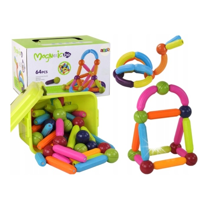 Set de constructie, Lean toys, 64 elemente, 202x302mm, multicolor