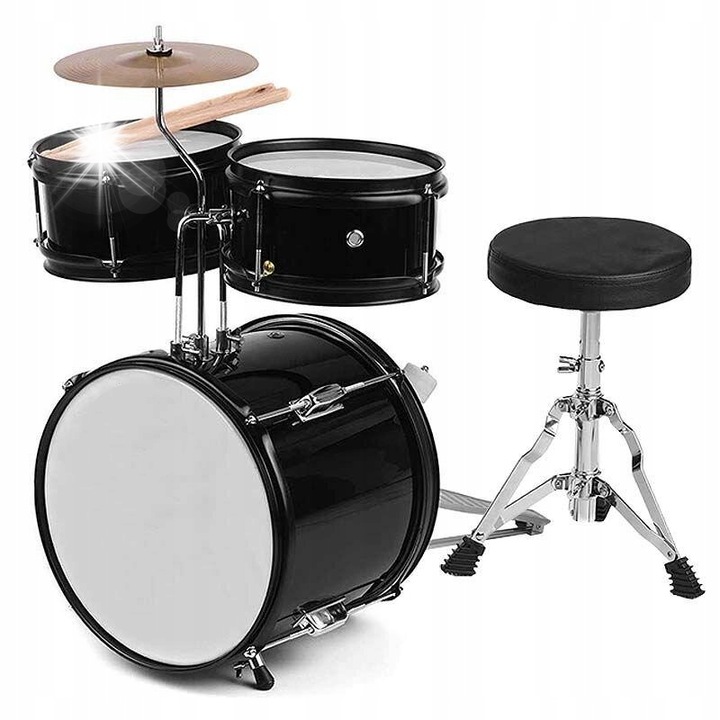 Set tobe pentru copii, Kera Audio ZPD-3, 1x toba bas 13", 2x toba tom 8", 1x taler 8", negru