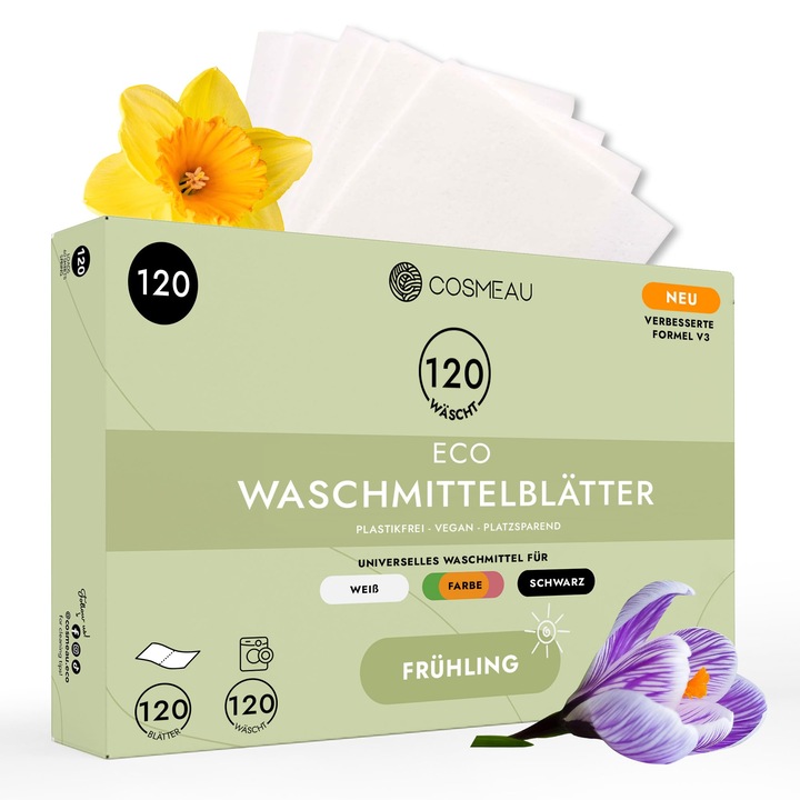 Cosmeau Leaves Spring Fresh mosószer, 120 mosás, biológiailag lebomló, műanyagmentes