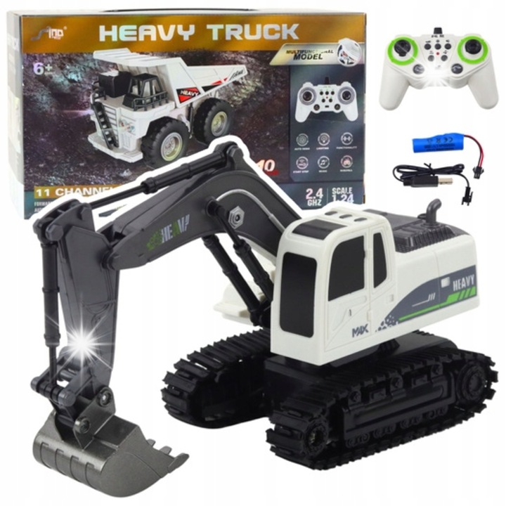 Играчка строителна машина, Lean Toys, багер с дистанционно управление, бял, 1:24