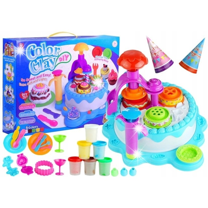 Комплект пластилин за рожден ден Lean Toys, 6 цвята, аксесоари, многоцветен, различни размери