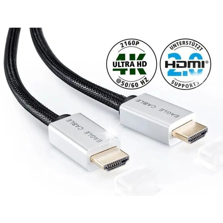 Cablu HDMI 2.0 Eagle Cable Deluxe, 0,75m, 4K UHD, 18 Gbps, alb