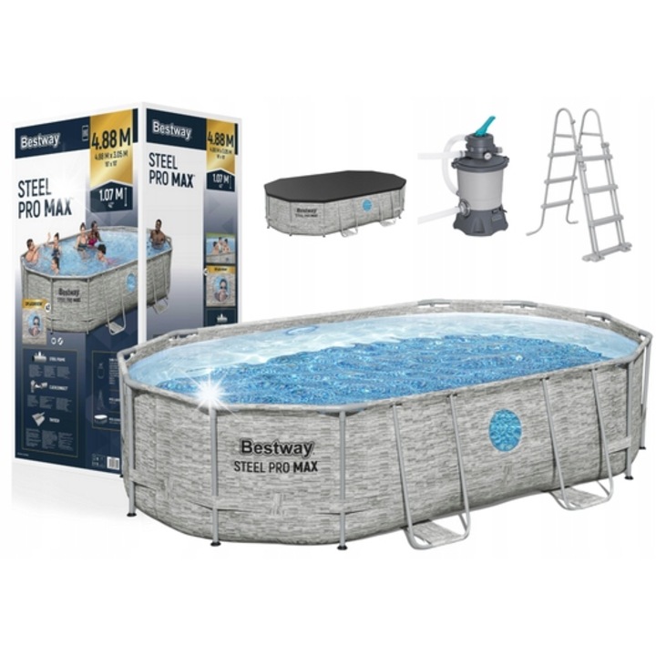 Fémvázas medence Bestway 427x250x100cm, 7250l, ablakkal, szűrőszivattyúval, szett