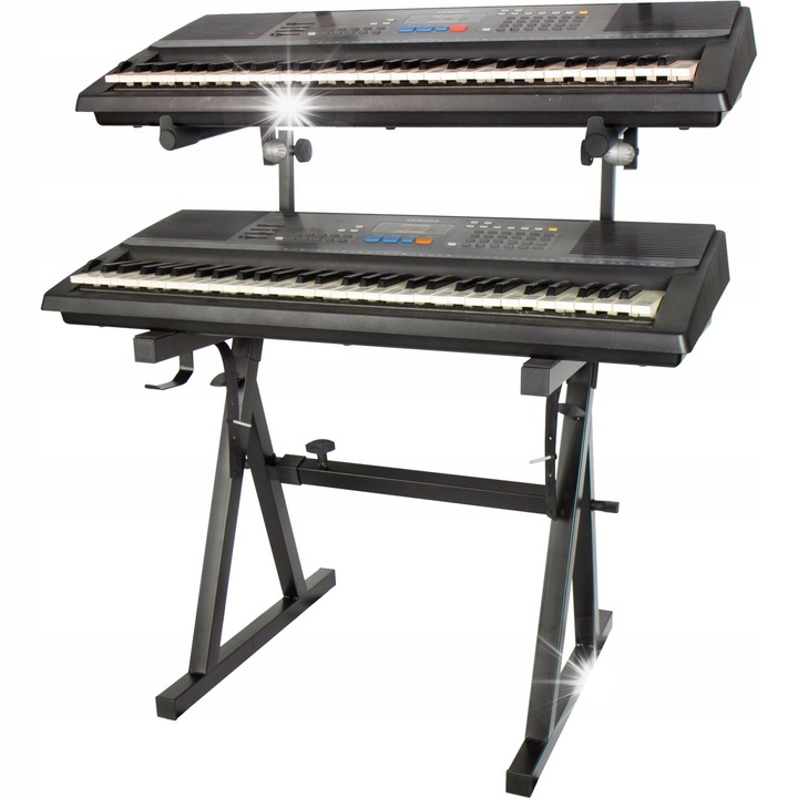 Stativ dublu pentru pian, Mozos, reglabil, 60x90cm, negru, cu suport pentru casti