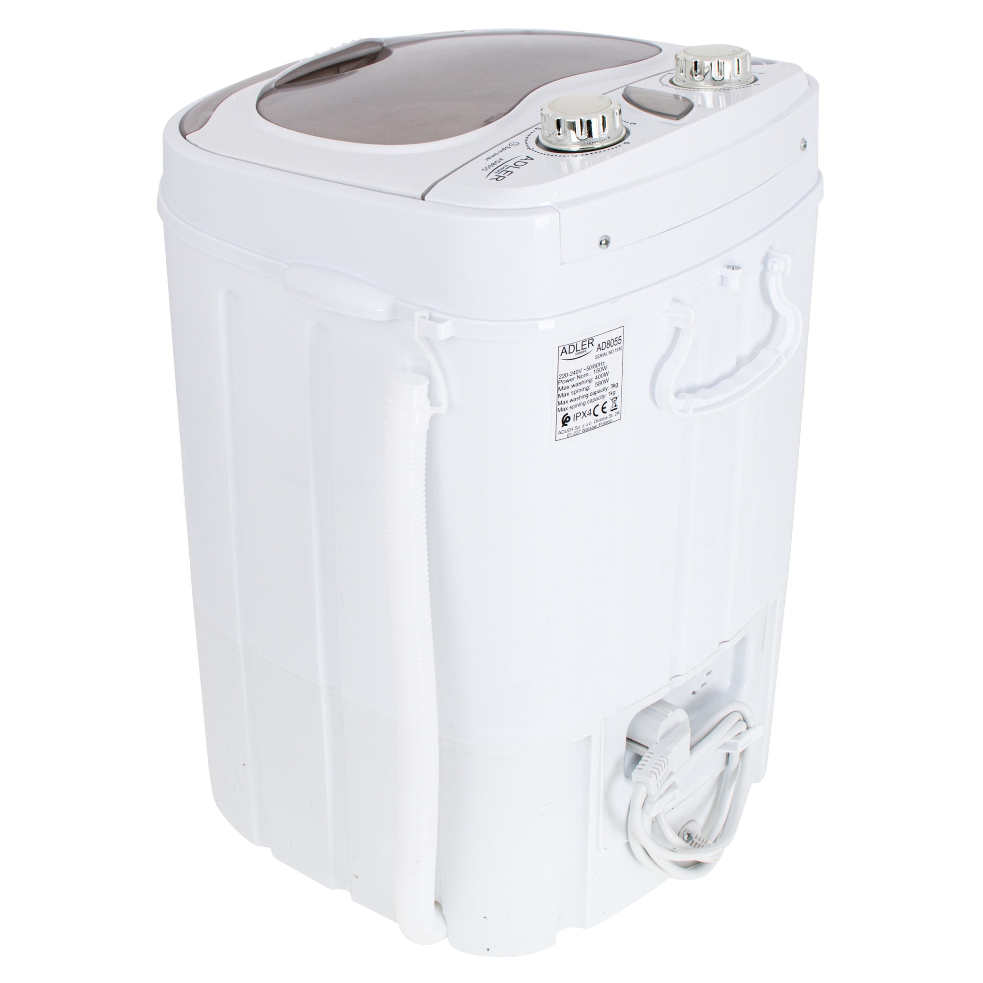 Prala turistica 2 in 1 Adler AD 8055, capacitate 3kg, compacta, 360x370x530cm, consum redus de apa si energie