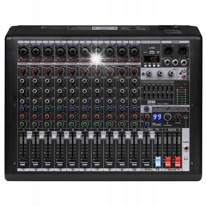 Mixer audio analogic 10 canale, DNA HLC 10 MK2, USB, Bluetooth, 43x35,5x8,7cm, set complet