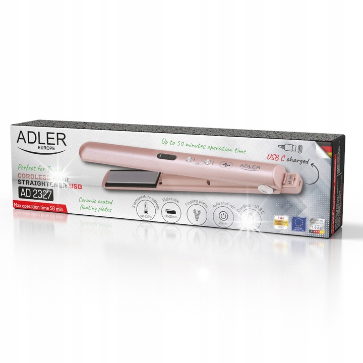 Prostownica fara fir pentru calatorii, Adler AD 2327, ceramica, 22x90mm, 160-220°C