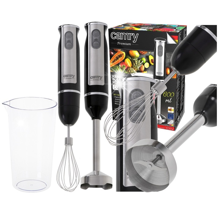 Mixer vertical manual Camry, 2 in 1, 1000W, negru/argintiu, 600ml