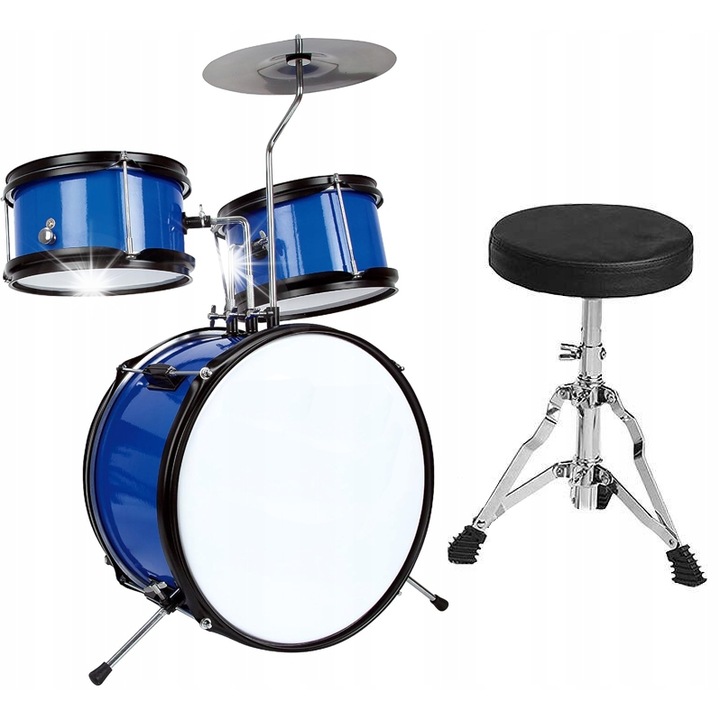 Set percutie pentru copii, Kera Audio ZPD-3, 1x toba bas 13", 2x toba tom 8", 1x taler 8", albastru