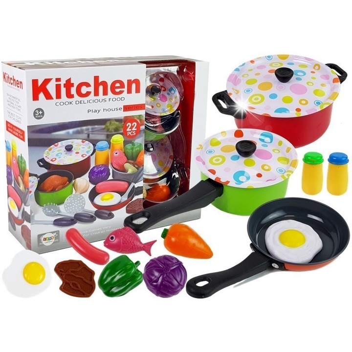 Set de bucatarie pentru copii, Lean Toys, 22 elemente, 32x28x11.5cm, pentru copii peste 3 ani