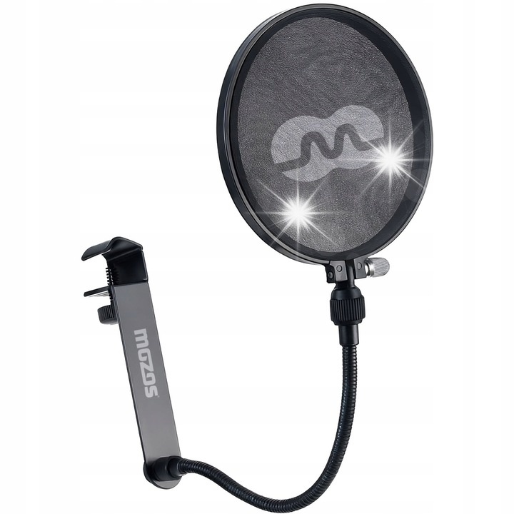 Професионален поп филтър Mozos PS-3, 16.5см, гъвкаво рамо 25см, черен