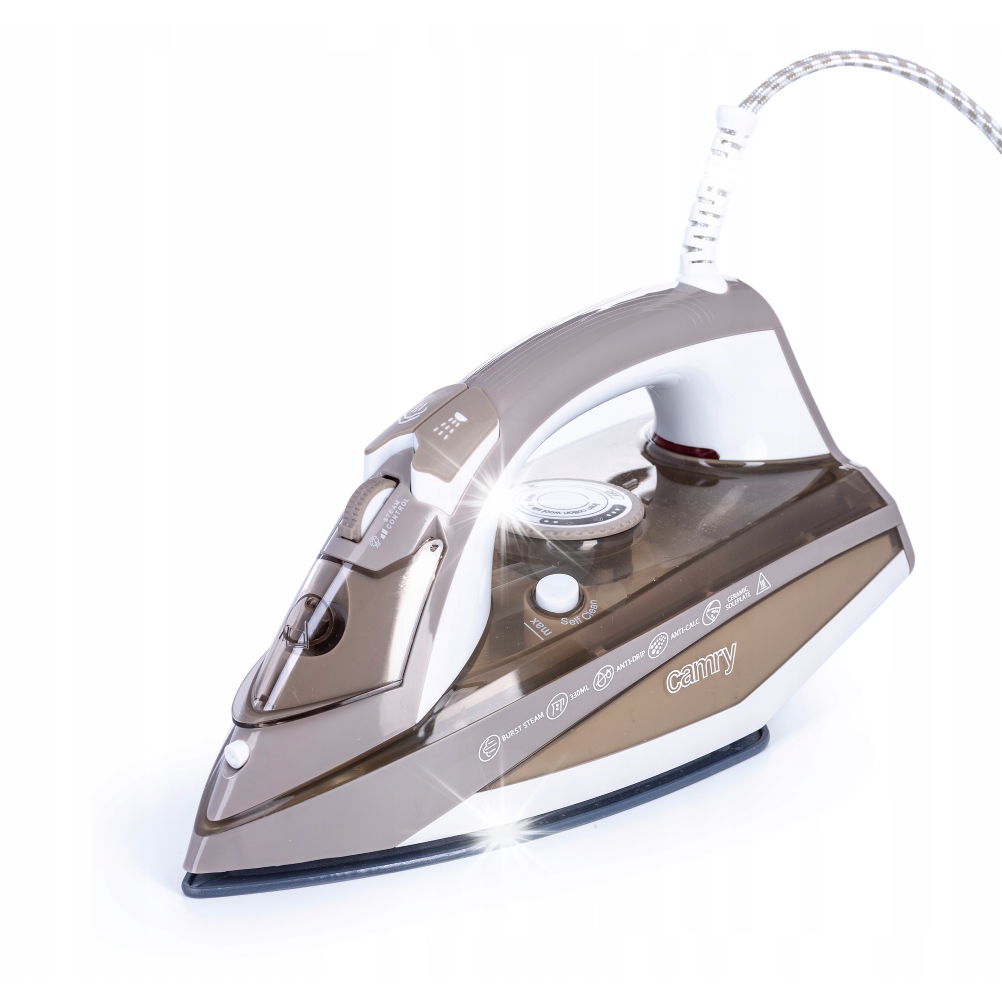 Fier de calcat cu abur Camry, 3000W, ceramica, alb/bej, 320ml