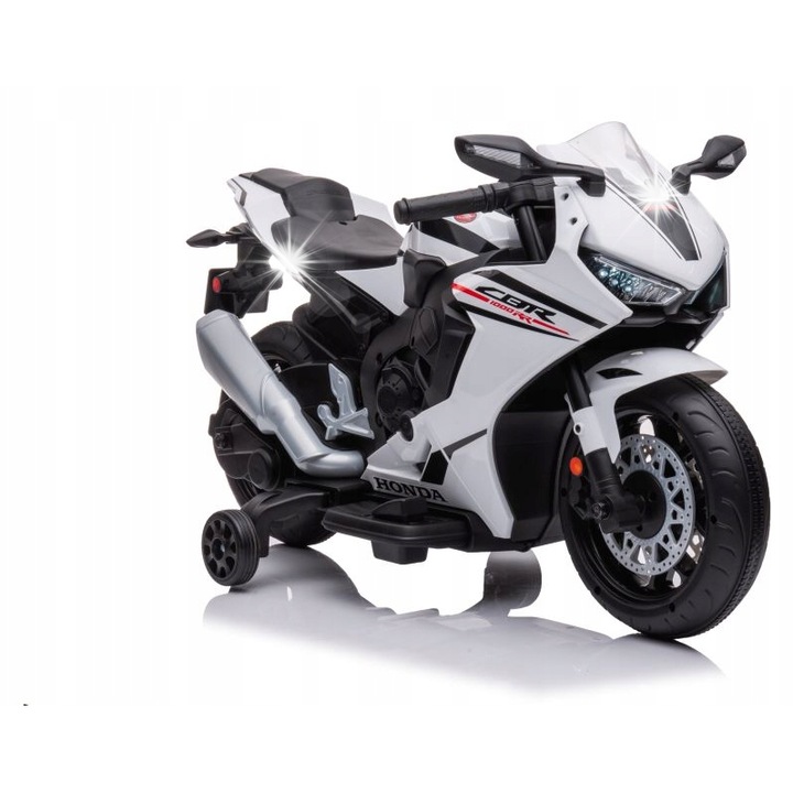 Motocicleta electrica Lean Toys CBR 1000RR, alb, 90x44x52cm, 1x12V, 3-4 km/h