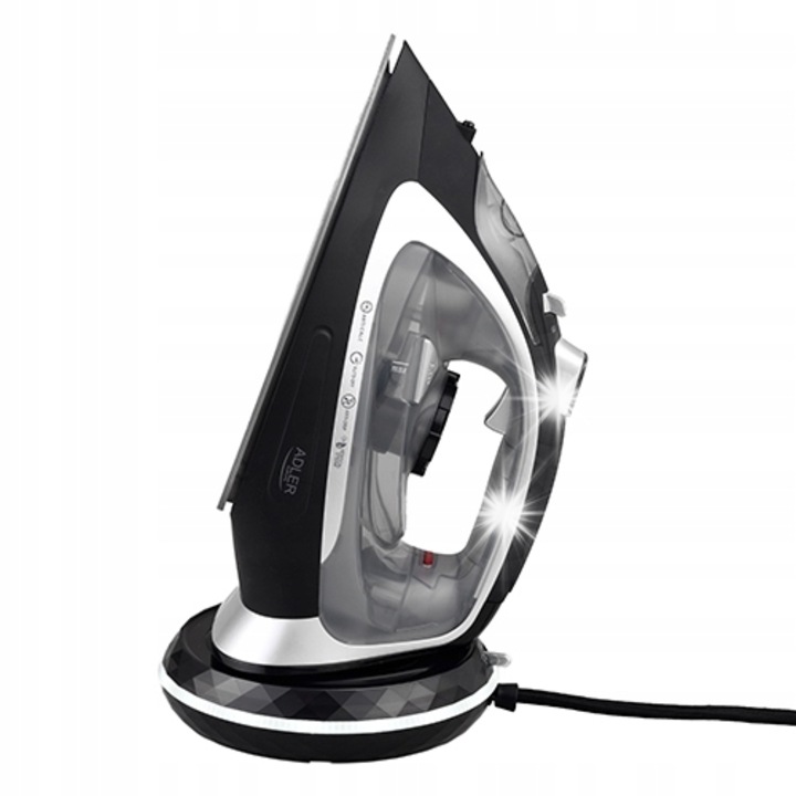 Fier de calcat fara fir Adler AD 5043, 2800W, abur continuu 30g/min, negru-argintiu, 33x19x16cm