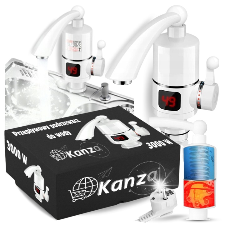 Incalzitor instant KANZA 3000W, design LCD, robinet rotativ, 58°C, set complet