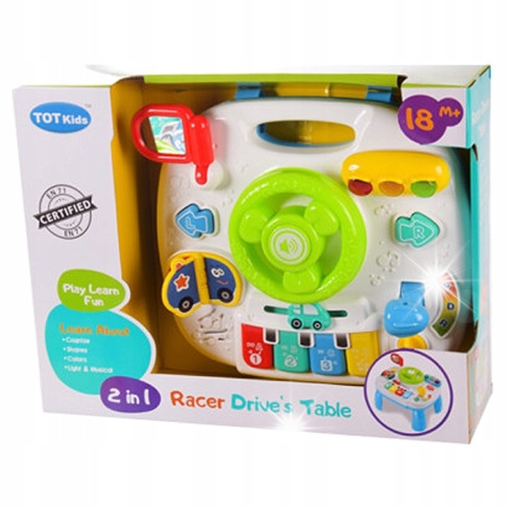 Masa educationala interactiva Tot Kids, cu volan, sunet si lumina, 24,5x22,5x15cm, pentru copii 18m+