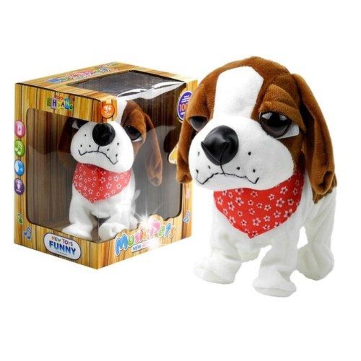 Caine interactiv, Lean Toys, bej, 22x24x11cm, set cu baterii necesare