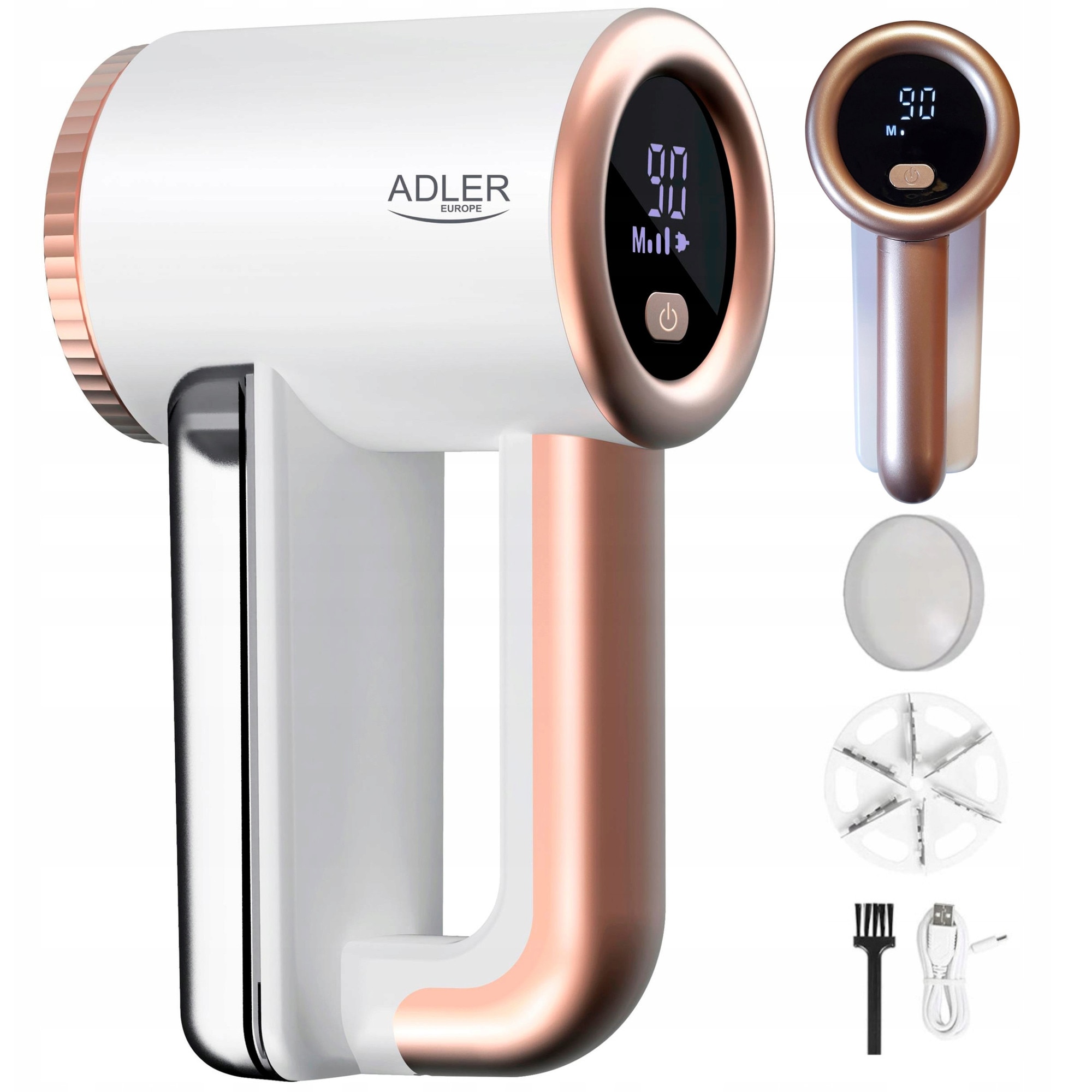 Aparat de indepartat scame Adler, 3 viteze, display LCD, 6.5cm, 18x11x7,5cm, set cu perie de curatare