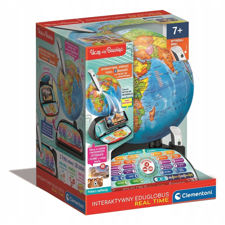 Glob interactiv EduGlobus Digital, Clementoni, 35x42x2,9cm, aplicatie, 59 locuri interesante