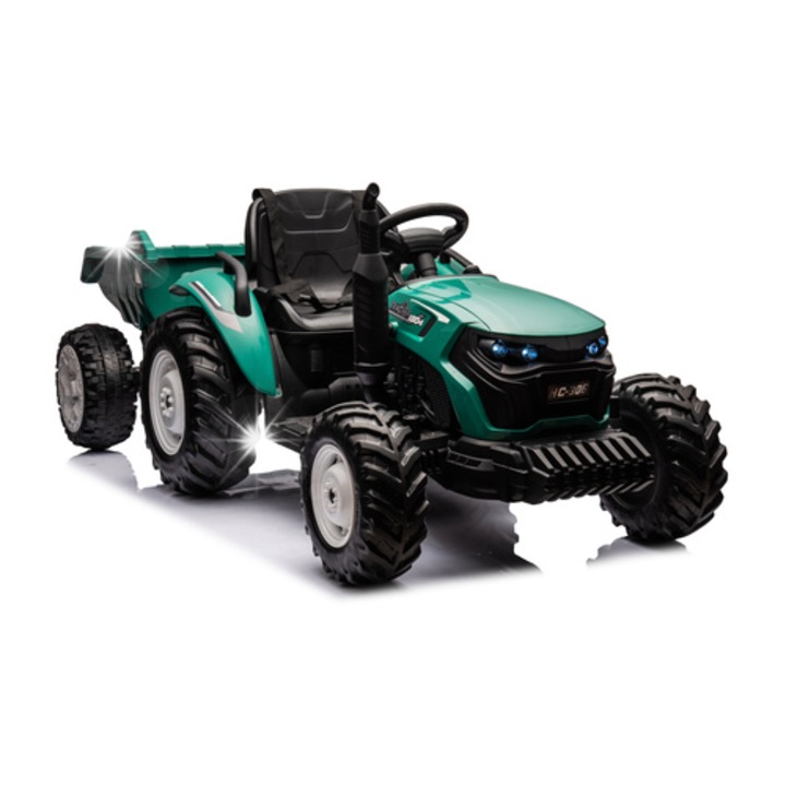 Tractor electric, LEAN TOYS HC-306, 3 viteze, verde închis, remorca