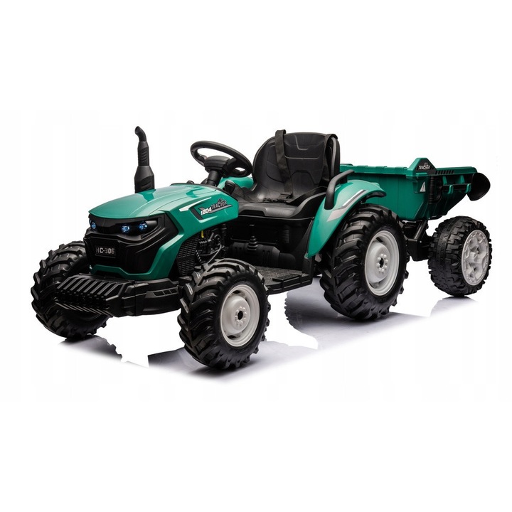 Tractor electric, LEAN TOYS HC-306, 3 viteze, verde închis, remorca