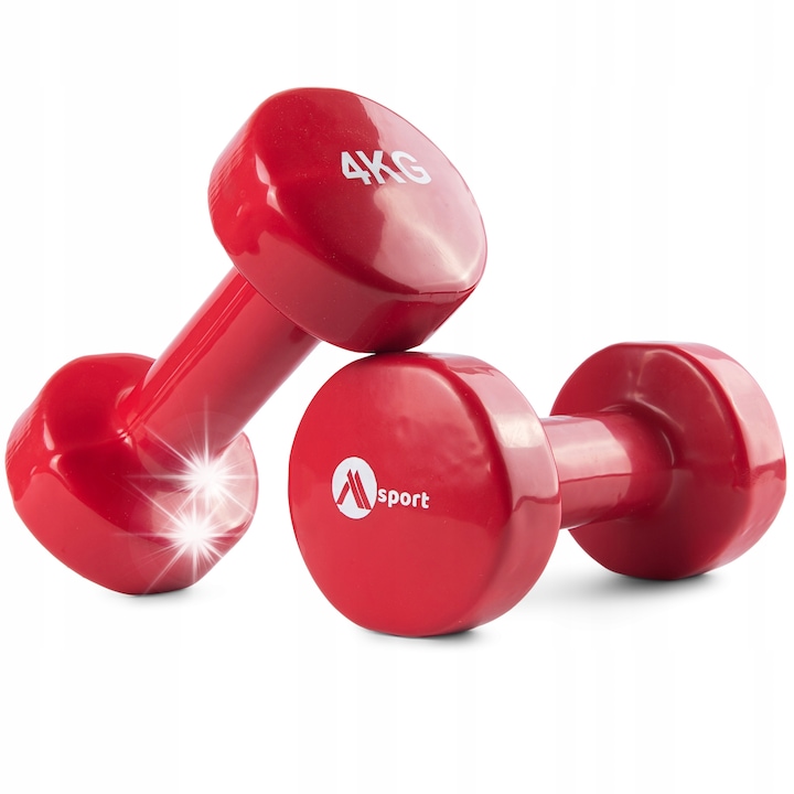 Set haltere MSport 2x4kg, rosu, dimensiuni 19x8,5x8,5cm