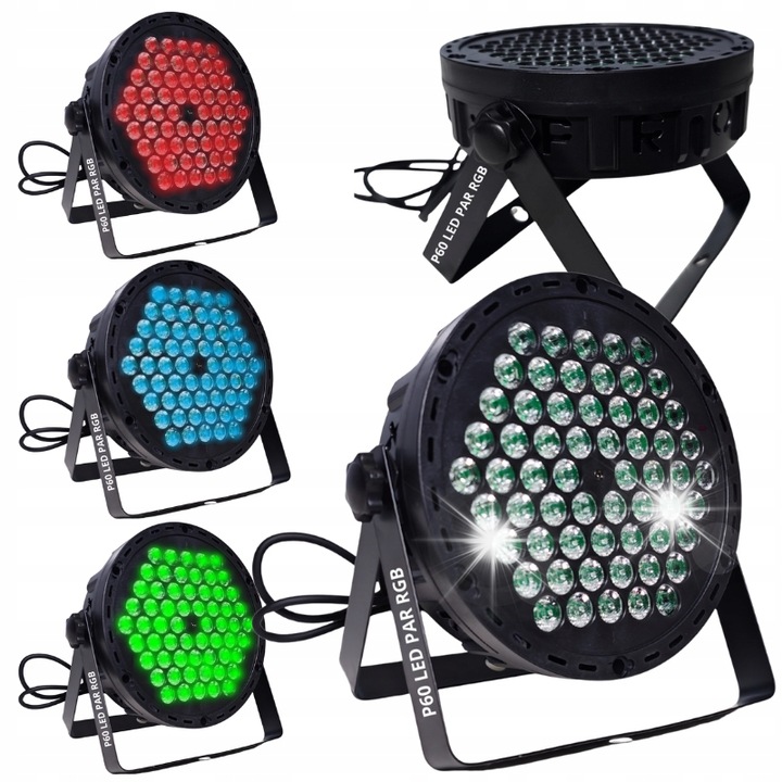 Reflektor, Light4Me, P60 LED PAR RGB, 60 LED, 0,9W/darab, 19,2x5,75x19,2cm, fekete, teljes készlet