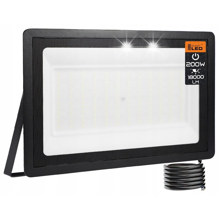 Proiector LED Smartled 200W 4500K IP67, 18000 lm, dimensiuni 380x280x35mm, negru