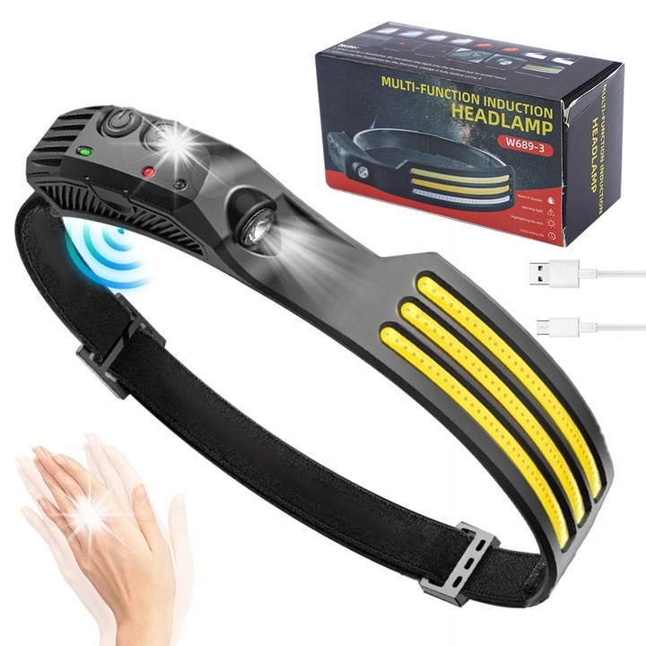 LED челник 800 лумена, 5 режима, сензор за движение, черен, 90гр