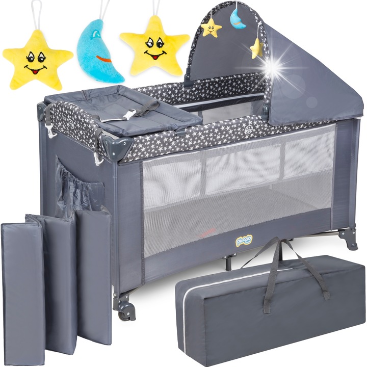 Piccolo utazóágy, 125x65x78cm, 2 az 1-ben, matraccal és pelenkázóval, 0-36 hónapos korig