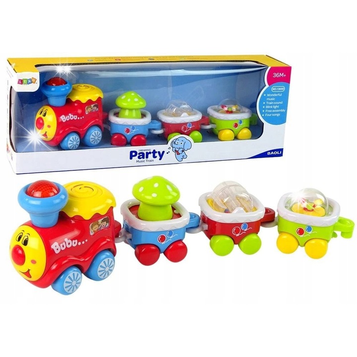 Trenulet de jucarie, Lean Toys, educational, efecte luminoase si sonore, multicolor, 39cm