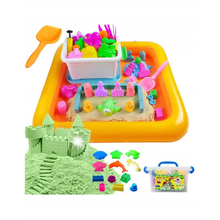 Комплект кинетичен пясък 3кг, Piccolo, 12 формички, кутия 28x16см, басейн 50x62см