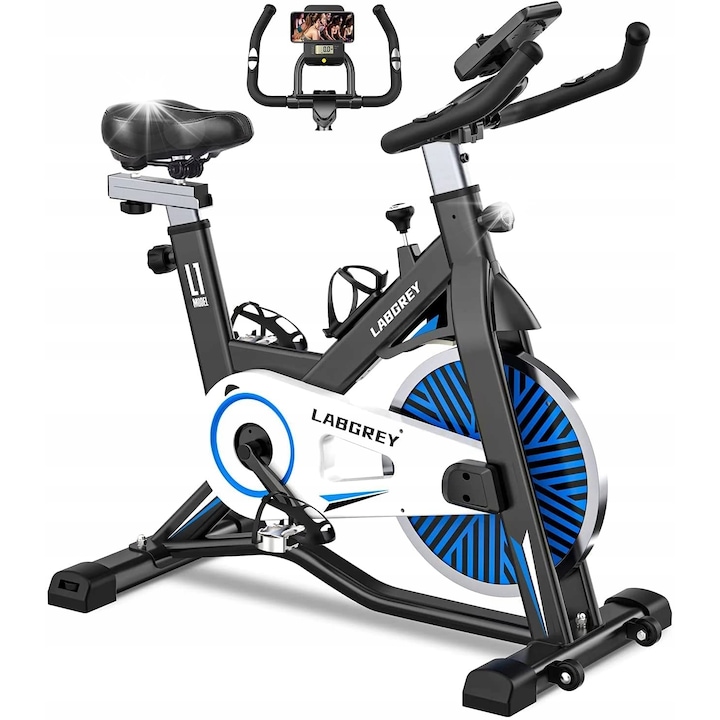 Фитнес велосипед LABGREY, модел L1, LCD монитор, 4 сензора за пулс, 15 кг маховик, 130 кг капацитет на потребителя, 137x183 см регулируем