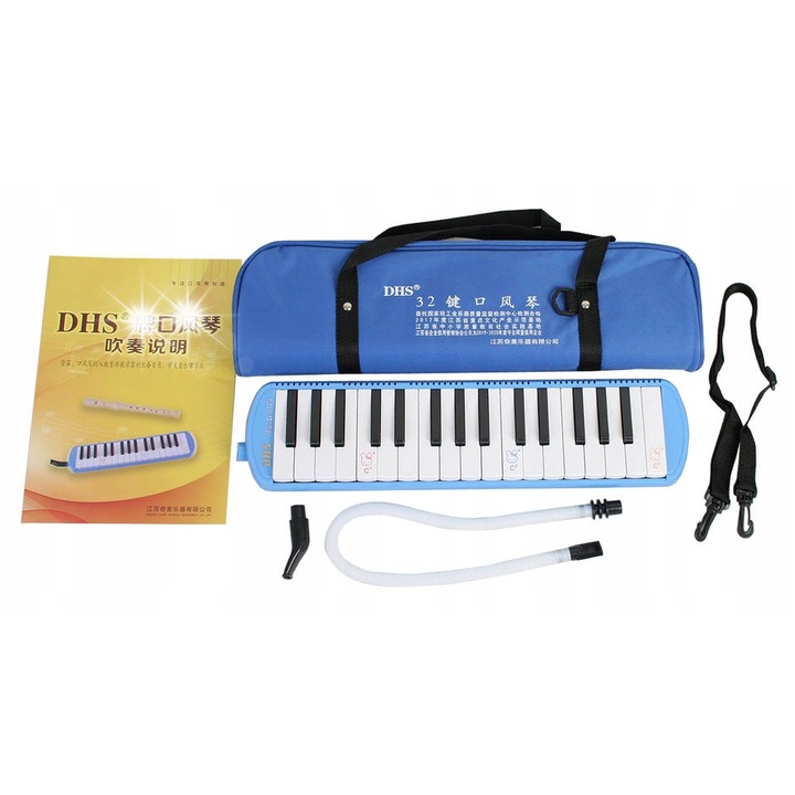 Kera DHS32-kék gyermekorgona, 32 billentyűs, műanyag, 42x10,5x4,5 cm, teljes készlet tokkal és eszközökkel