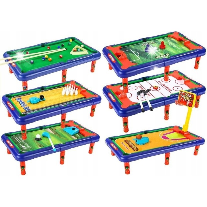Mese foosball 6 in 1, Lean Toys, bilard, hochei, multicolor, 50x30x10cm