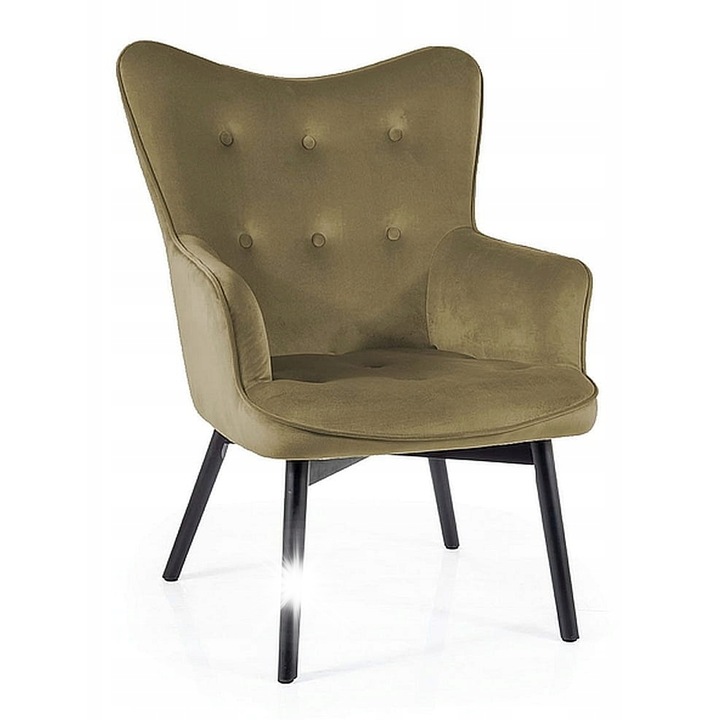 Signal fotel, CARMENVOLC modell, olíva/fekete, 99x72x75cm, velúr kárpit, fa lábak